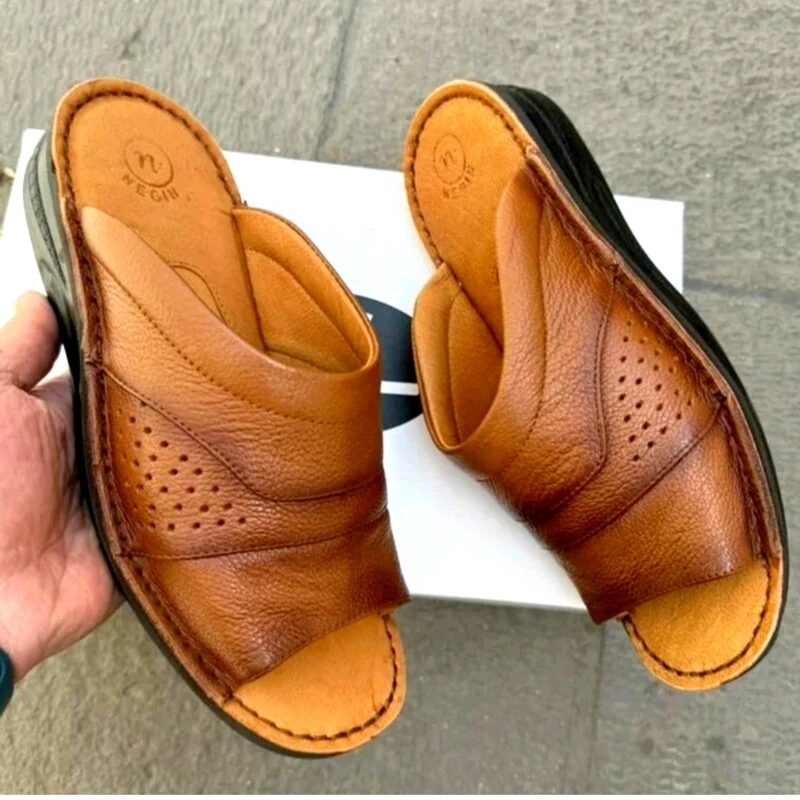 صندل دمپایی مردانه  تمام چرم طبی مدل نگین  تبریز