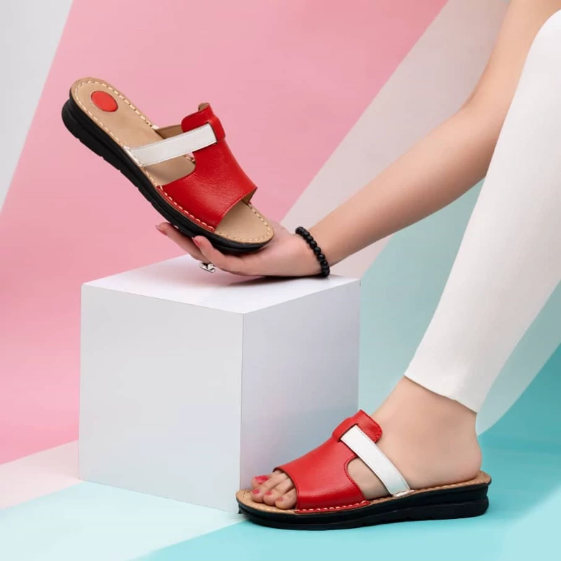 دمپایی تمام چرم زنانه با پد خارپاشنه فوق العاده راحت در رنگ بندی های خاص