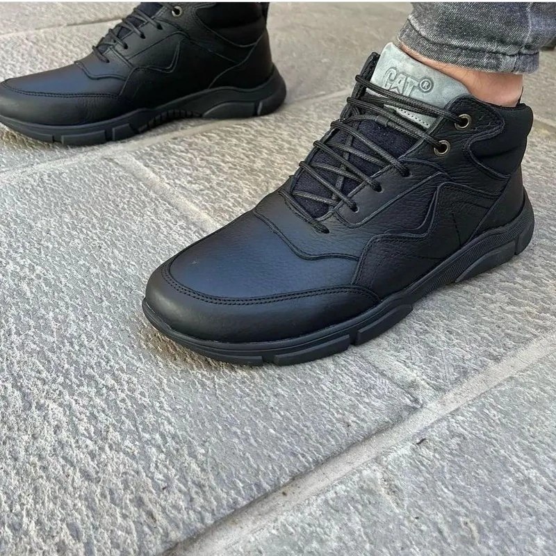 نیم بوت کت  تمام چرم در دو رنگ مشکی طوسی