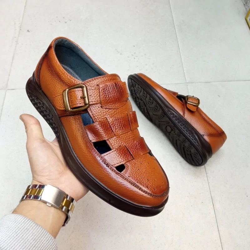 کفش تابستانی مردانه تمام چرم تبریز مدل آراز