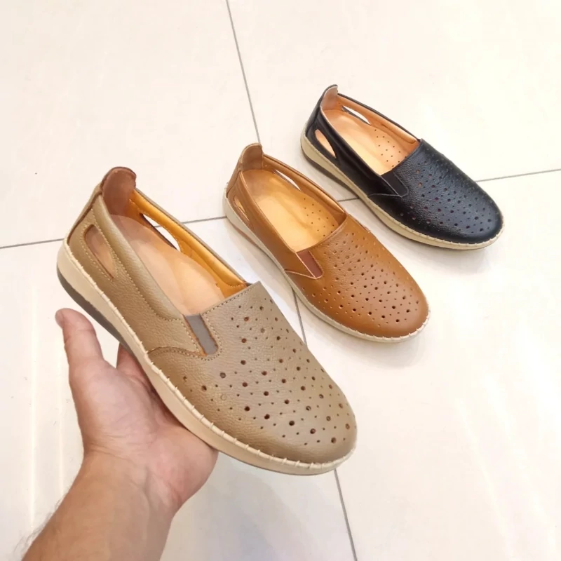 کفش زنانه تمام چرم طبی نرم دور دوخت