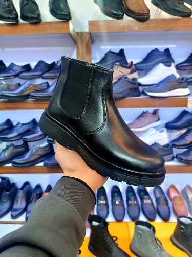 نیم بوت کش دار بقل زیب چرم طبیعی کد ۶۴۵