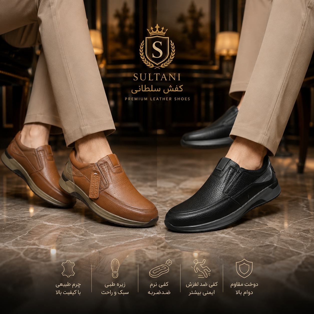 کفش چرم تکسایز4/ مشکی و عسلی